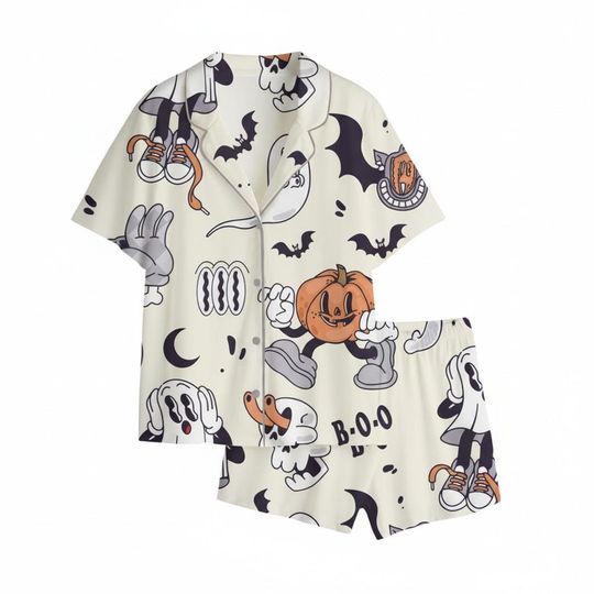Discover Retro Halloween Pajamas Set for Women with Pocket