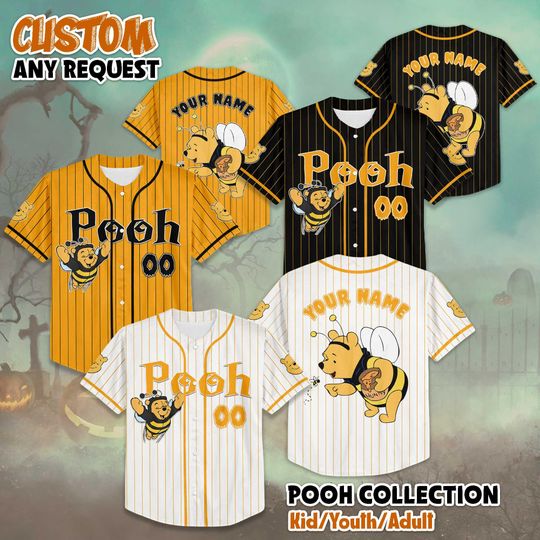 Discover Personalized Winnie the Pooh Halloween Baseball Jersey, Custom Disney Pooh Shirt