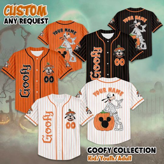 Discover Personalized Disney Halloween Goofy Baseball Jersey, Custom Disney Mickey and friends Shirt, Matching Family Outfit, Disney Halloween Jersey