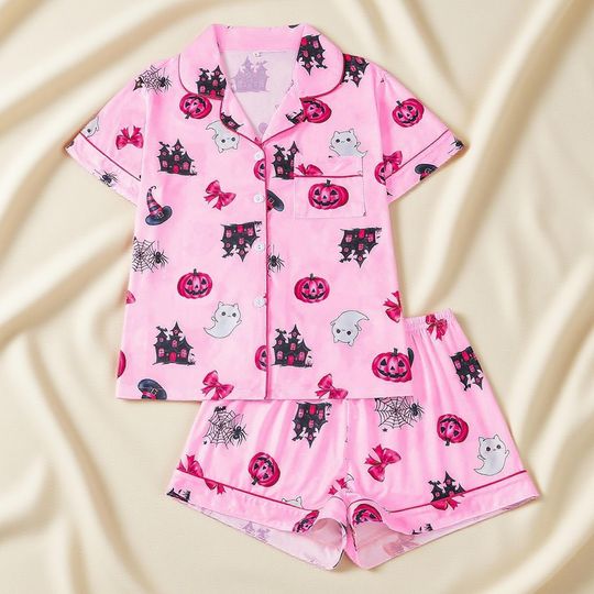 Halloween Ghost & Pumpkin Sleepwear Set for Women