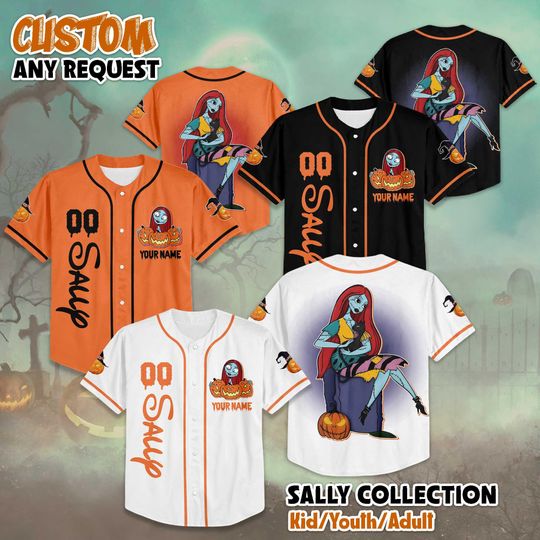 Discover Personalized Sally Halloween Baseball Jersey, Custom Disney Nightmare Before Christmas Shirt, Sally Disney Outfit, Matching Disney Trip