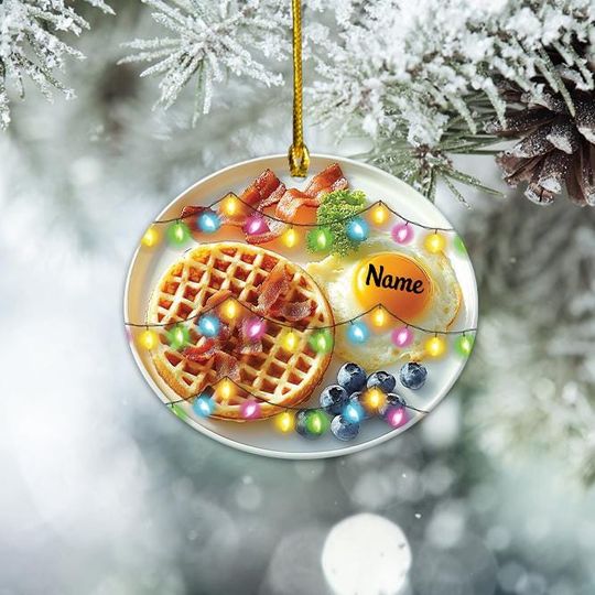 Discover Personalized Waffle Bacon Christmas Ornament, Bacon Waffle Breakfast Ornament, Waffle Lovers Ornament Gift, Food Cake Ornament TD-1105-2JGW