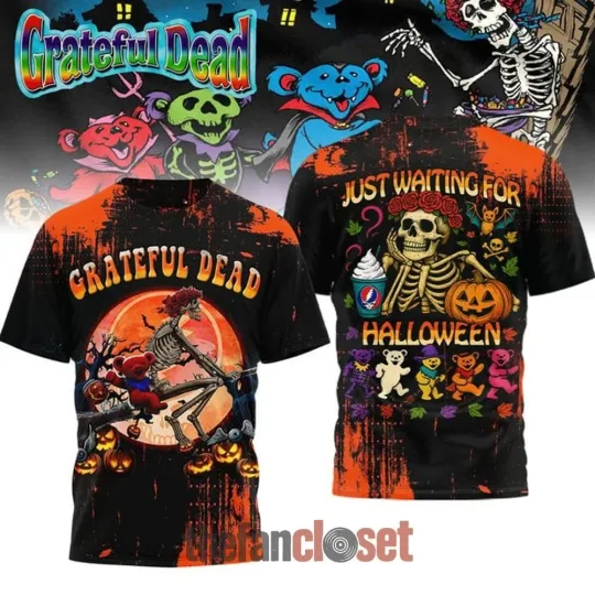 Discover Gratefuffl Dead Just Waiting For Halloween 2025 Shirt