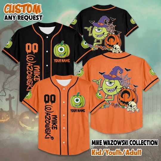Discover Custom Mike Wazowski Halloween Baseball Jersey, Personalized Disney Monsters Inc Shirt