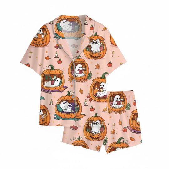 Halloween Ghost Pumpkin Pajamas Set with Pocket