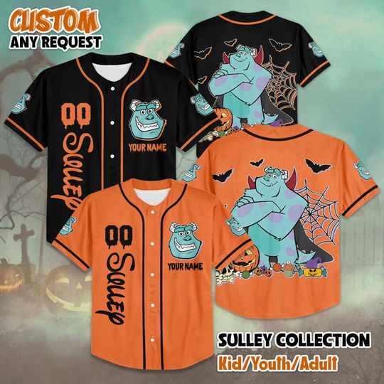 Discover Custom Sulley Halloween Jersey, Personalized Disney James Sullivan Baseball Shirt