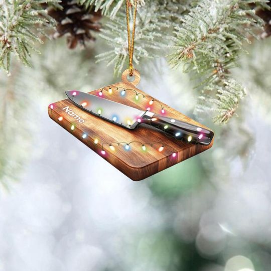 Discover Personalized Chopping Board Knife Christmas Ornament, Cutting Board Ornament, Cooking Ornament, Kitchen Ornament, Chef Ornament TD-1107-GN3A