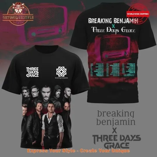 Discover Breaking Benjamin x Three Days Grace Tour 2025 Schedule 3D T-Shirt