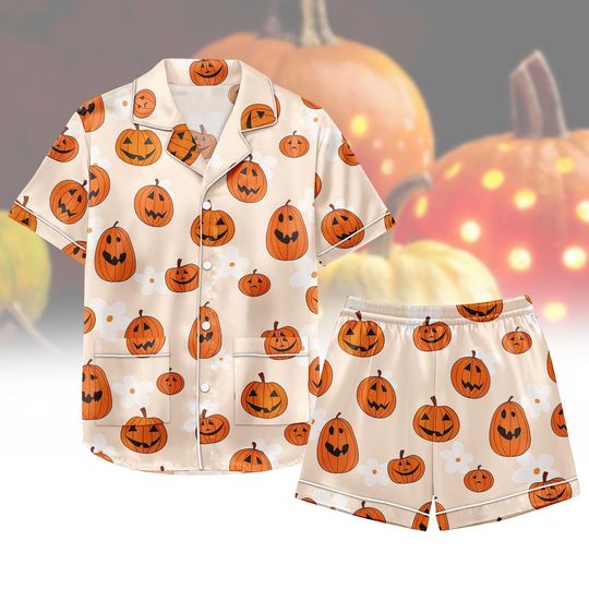 Discover Halloween Matching Pajama Set with Pockets, Ghost and Pumpkin Print