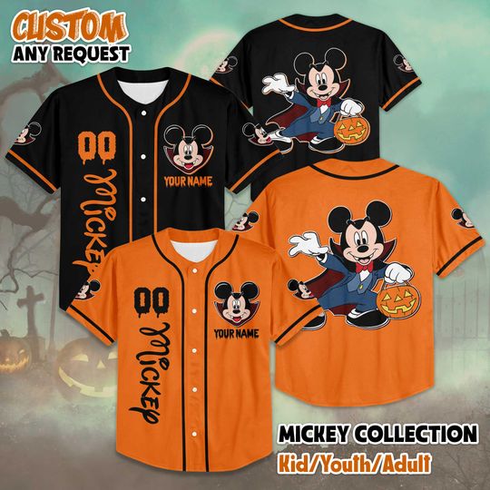 Discover Custom Disney Mickey Mouse Halloween Baseball Jersey, Personalized Mickey Halloween Jersey, Disneyland Baseball Team Outfit