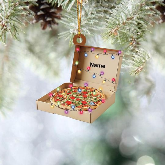 Discover Personalized Pizza Box Ornament, Pizza Christmas Ornament, Pizza Lovers Ornament Gift, Pizza Holiday Ornament Decor, Food Lover TD-1112-SVWQ