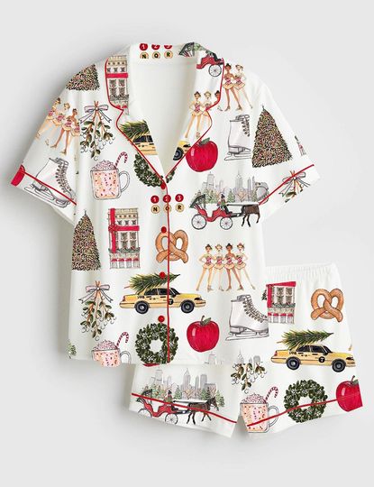 Discover Christmas In New York Pajama Set, Christmas Sleepwear Gifts Nightwear Pajama Satin, In New York Nightwear Set for Her Pajama, Nighwear Set