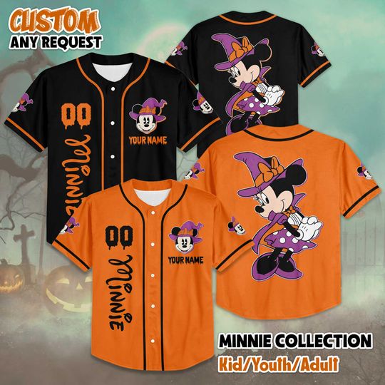 Personalized Disney Halloween Minnie Mouse Baseball Jersey, Custom Disney Halloween Shirt