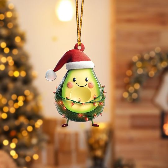 Lovely Avocado Christmas Tree Ornament,  Avocado Flat Hanging Ornament, Avocado Lovers Xmas Ornament Gift