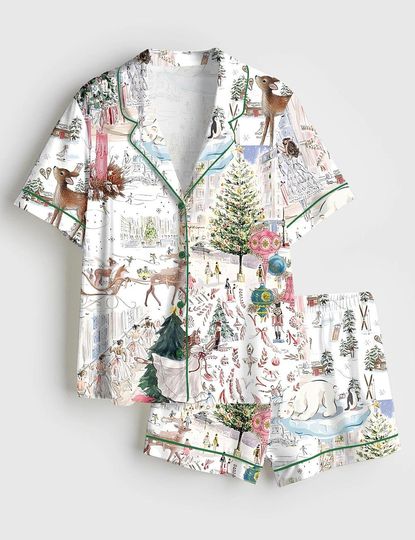 Women's White Christmas Ballet Pajama Set
