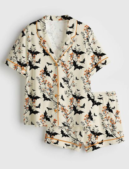 Women's Halloween Bat Short Pajama Set with Pockets