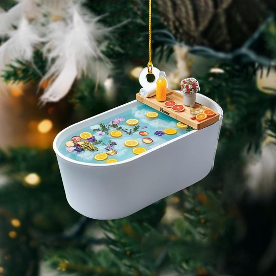 Discover Personalized Bathtub Ornament, 2D Flat Bathtub Christmas Ornament, Relaxing Bathtub Hanging Ornament, Spa Holiday Ornament ID-1115-LJVH