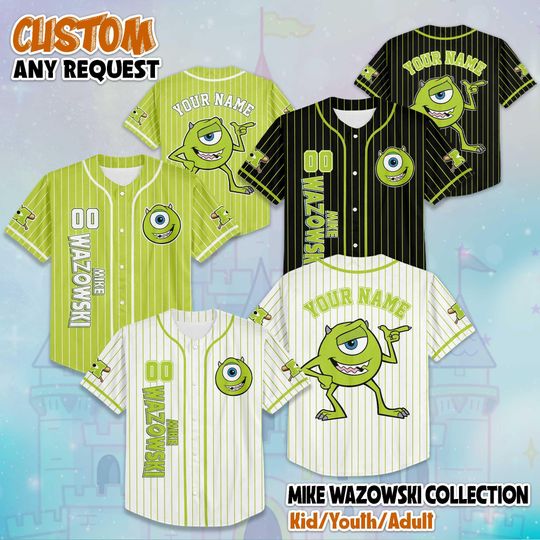 Discover Custom Mike Wazowski Baseball Jersey, Personalized Disney Monsters Inc Baseball Shirt