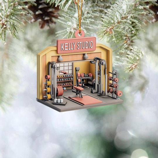 Gym Christmas Ornament, Workout Xmas Ornament, Fitness Holiday Ornament, Weightlifting Ornament, Personal Trainer Ornament Gift