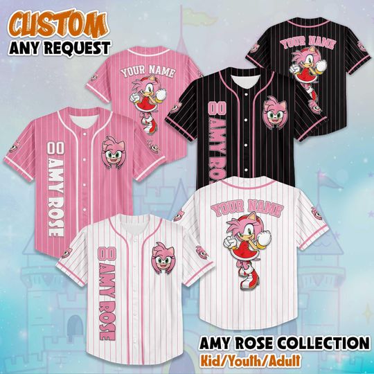 Discover Custom Amy Rose Baseball Jersey, Personalized Amy Rose Jersey Shirt, The Hedgehog Matching Team Outfit, Birthday Gift