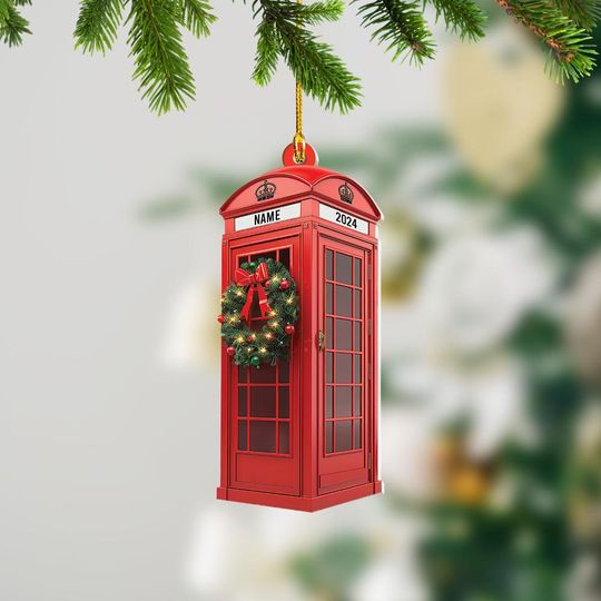 Discover Personalized 2D Flat Telephone Booth Ornament, Telephone Booth Christmas Decor, Phone Booth Christmas Decor, Xmas Gift Decor ID-1211-7Y2P