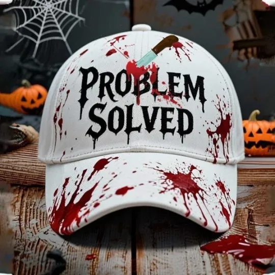 Discover Halloween Bloodstained Problem Solved Printed Cap Hat