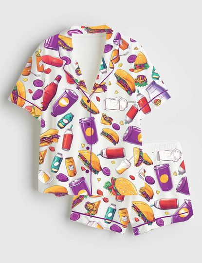 Discover Women's Taco Pajama Set with Pocket, Fun Food Print