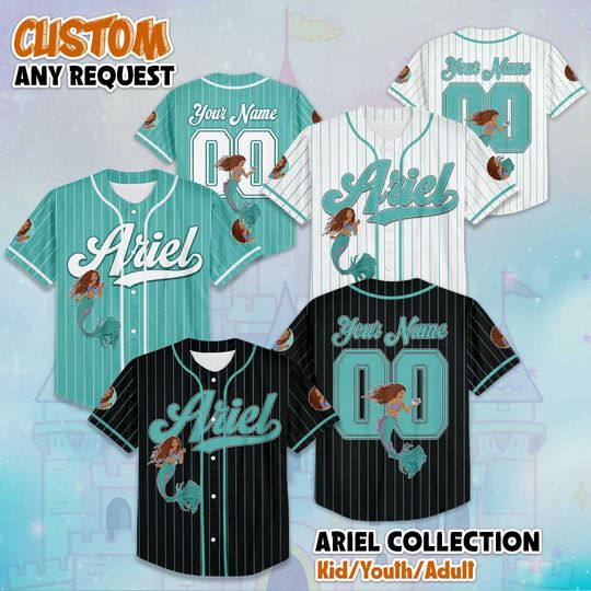 Discover Personalized The Little Mermaid Baseball Jersey, Custom Disney The Little Mermaid Jersey, Baseball Team Outfit, Matching Family Tee