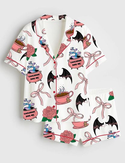 Coquette Acotar Short Sleeve Pajama Set with Pocket for Women