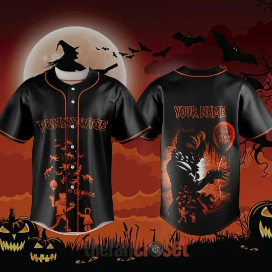 Pennywise Halloween Custom Name Baseball Jersey 3D Full Size