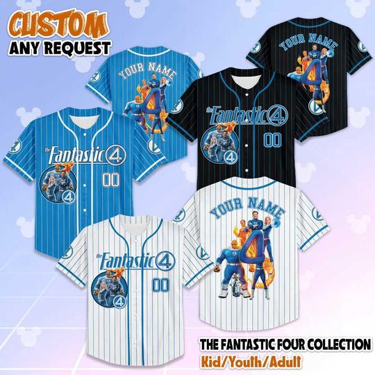 Discover Personalized The Fantastic Four Baseball Jersey, Custom Marvel Superhero Jersey, Team Four Shirt, Gift for Comic Fans, Hero Family Outfit