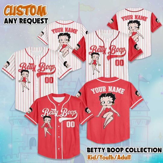 Discover Personalized Betty Boop Baseball Jersey, Custom Disney Betty Boop Shirt, Gift for Disney Fans & Kids, Disney Cartoon Movie Football Jersey