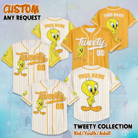 Personalized Tweety Baseball Jersey, Custom Tweety Bird Shirt, Baseball Team Outfit