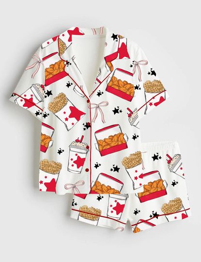 Women Coquette Chicken Nuggets Short Sleeve  Pajama Set