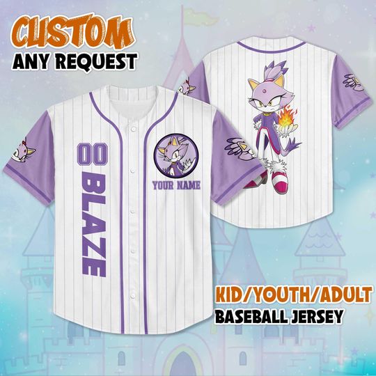 Discover Custom Blaze the Cat Baseball Jersey, Personalized Blaze the Cat Jersey Shirt, Sonic the Hedgehog Shirt, Gift for Disney Fans & Kids