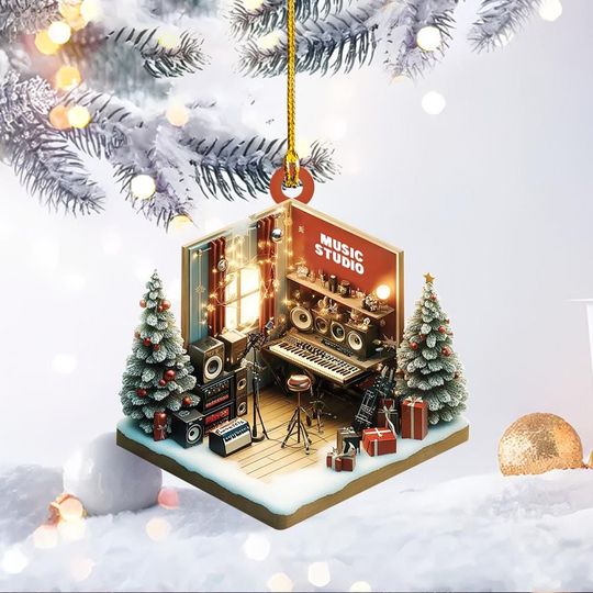 Music Room Christmas Ornament, Music Room Ornament, Music Studio Hanging Ornament, Musician Ornament Gift, Music Studio Decor