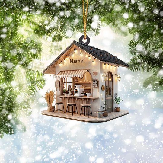 Discover Personalized Coffee Shop 2D Flat Acrylic Ornament, Coffee Shop Christmas Ornament Gift, Coffee Shop Hanging Ornament Home Decor ID-1101-ODYA