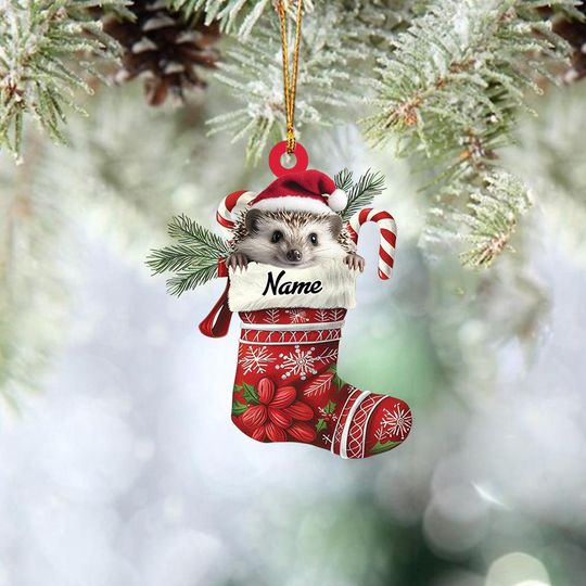 Discover Personalized Hedgehog Stocking Christmas Ornament, Hedgehog Hanging Ornament, Hedgehog Lovers Ornament Gift ID-1022-4W2V