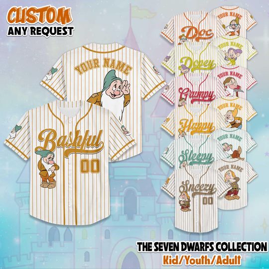 Discover Personalized Disney The Seven Dwarfs Baseball Jersey, Custom Seven Dwarfs Jersey