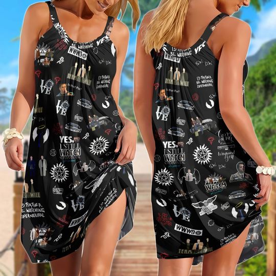 Supernatural Winchester Brothers Beach Dress - Vintage 90s TV Series Summer Sundress for Fans