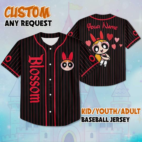 Personalized Blossom Baseball Jersey, Custom The Powerpuff Girls Jersey Shirt