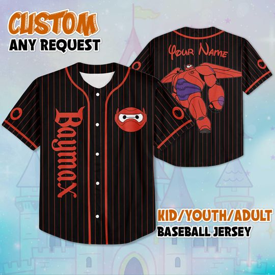 Personalized Baymax Baseball Jersey, Custom Big Hero 6 Shirt, Disney Cartoon Team Outfit
