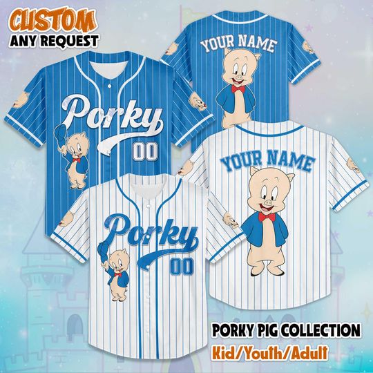 Discover Personalized Porky Pig Baseball Jersey, Custom Disney Shirt, Disney Baseball Team Outfit, Gift For Fans, Outfit Matching Family Tee