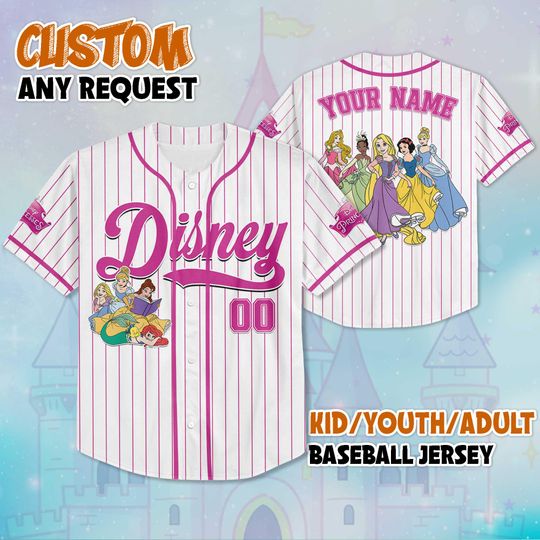 Discover Personalized Disney Princess Baseball Jersey, Custom Princess Jersey, Disney Outfit, Matching Family Tee, Birthday Gift for Princess Fans