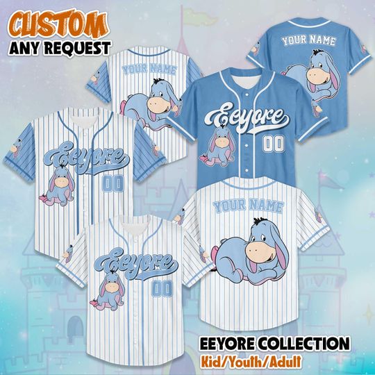 Discover Personalized Baby Eeyore Baseball Jersey, Custom Winnie the Pooh Shirt, Disney Baseball Outfit, Matching Family Tee, Cute Gift for Pooh Fans