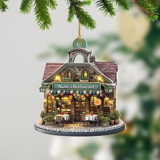 Discover Personalized Restaurant 2D Flat Christmas Ornament, Restaurant Car Ornament, Restaurant Owner Holiday Gift Housewarming Gift ID-1107-AJYN