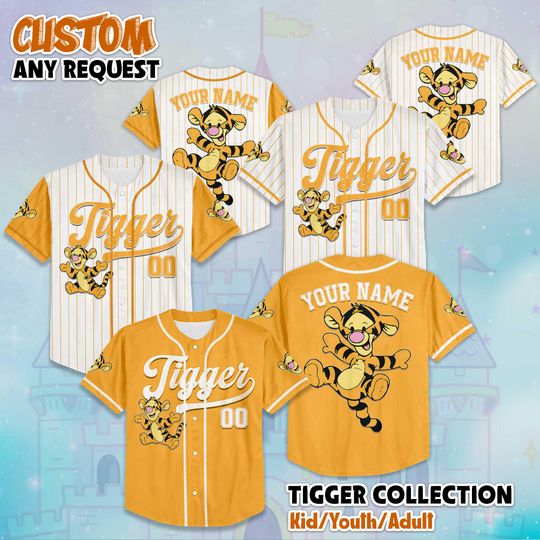 Discover Custom Baby Tigger Baseball Jersey, Personalized Disney Winnie the Pooh Shirt, Outfit for Kids, Matching Family Tee, Birthday Gift