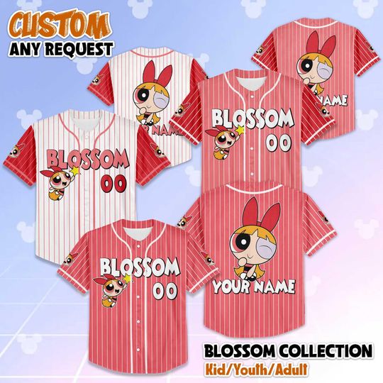 Personalized Blossom Baseball Jersey, Custom The Powerpuff Girls Blossom Shirt