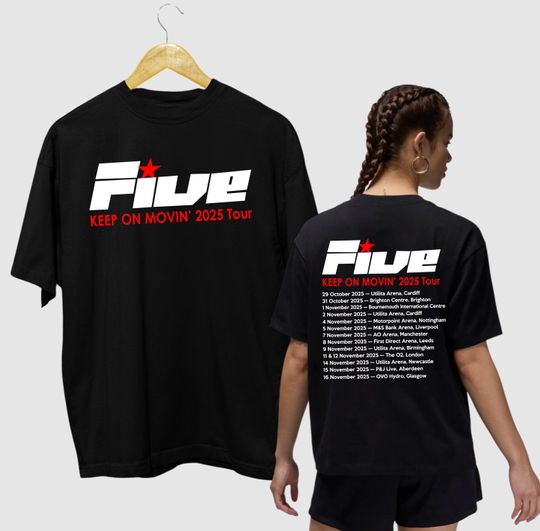 Discover Five Band Keep On Movin' 2025 Tour T-Shirt, Concert Dates, Retro Band Music Merch, Front & Back Print T-Shirt