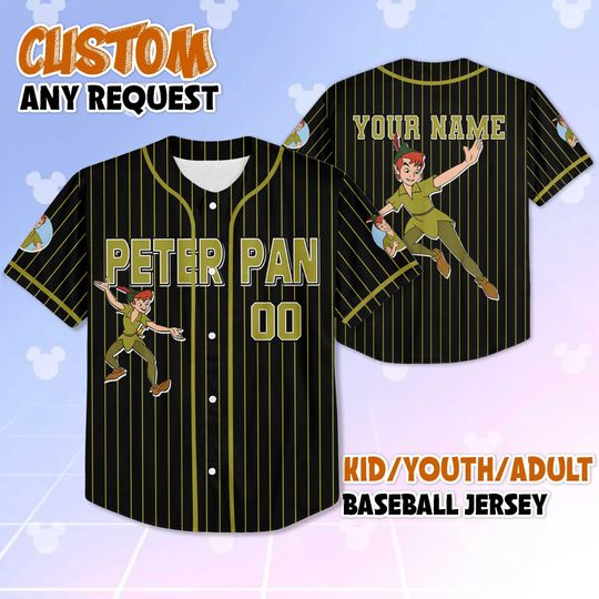 Personalized Peter Pan Baseball Jersey, Custom Disney Neverland Shirt